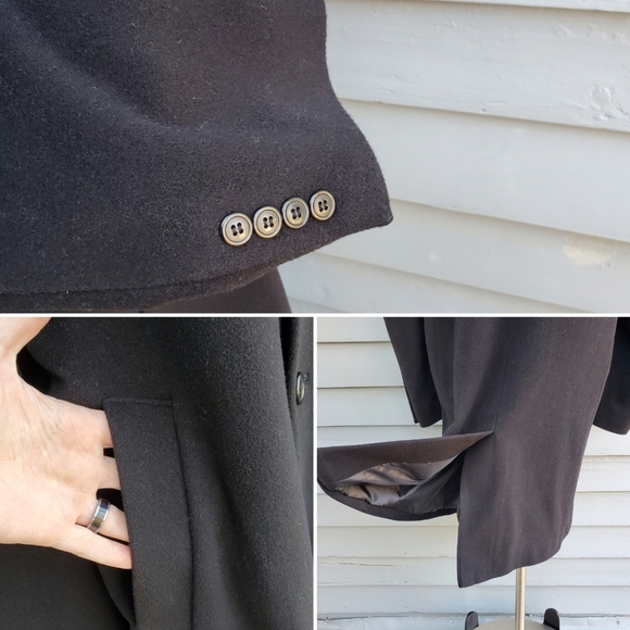 Vintage y2k Weatherproof Polar Black Cashmere Blend Preppy Trench Coat 44 Long - Picture 4 of 6